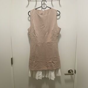 NWT Commense Two-tone Sleeveless Pleated Short Dress in Khaki!  US size M